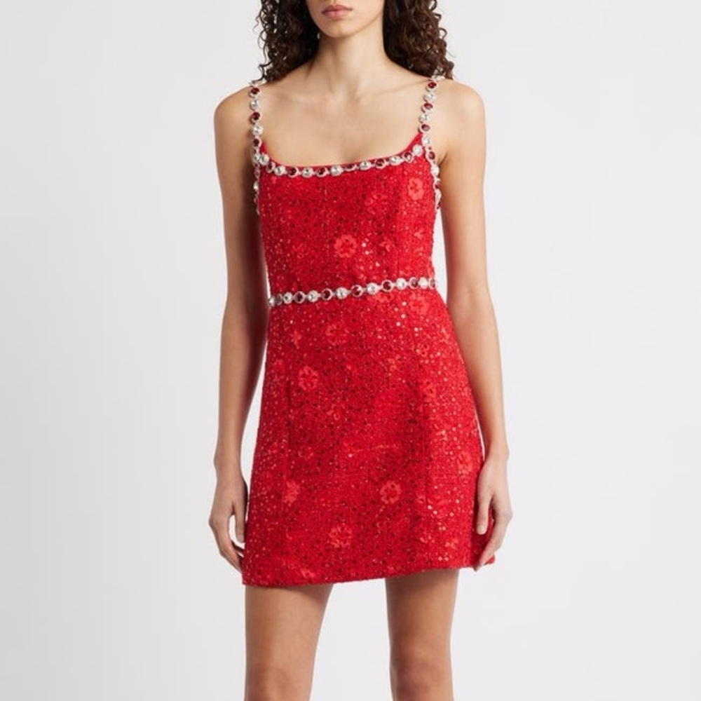 ELLIATT Adeline Embellished Sequin Tweed Cocktail Minidress in Red
